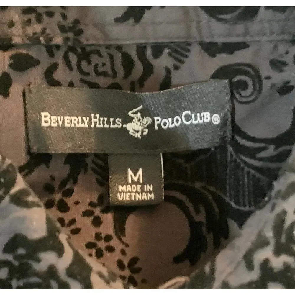 BEVERLY HILLS POLO CLUB Men’s Black Jacquard Long Sleeve Button Front Shirt Med.